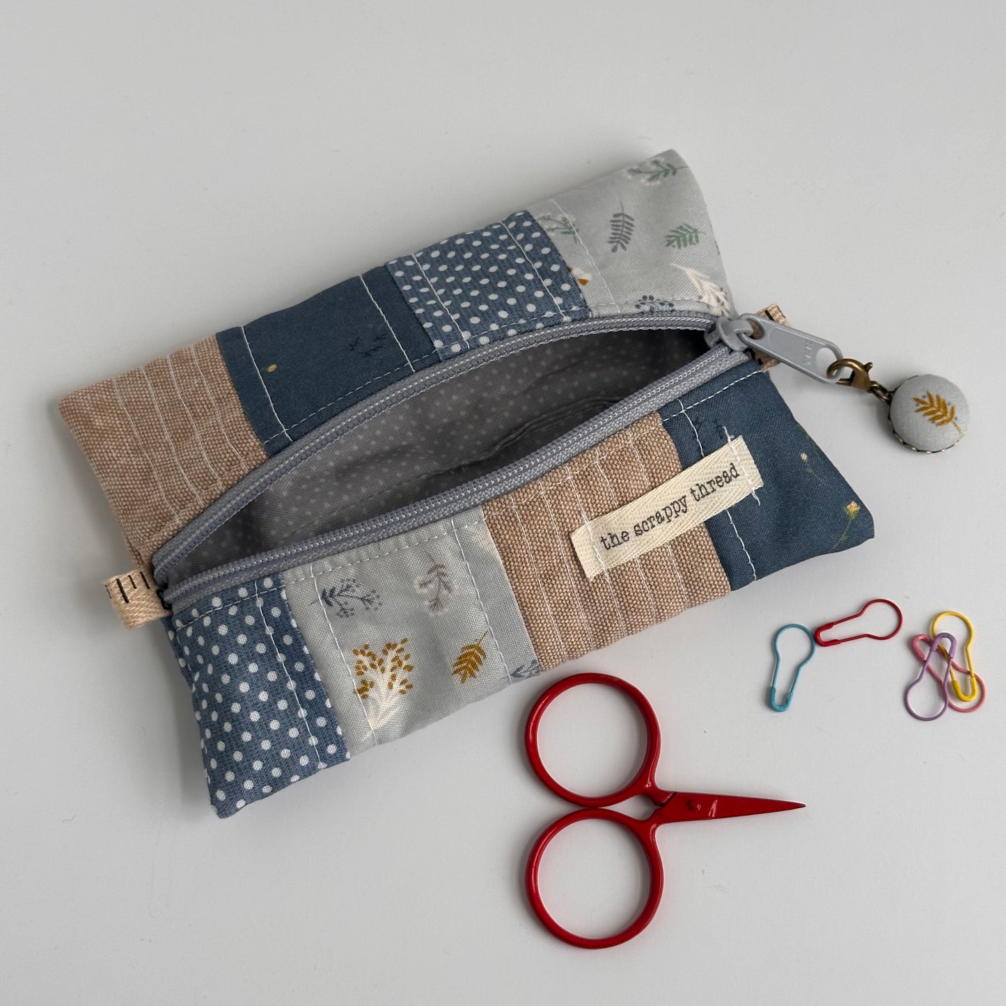 One-of-a-Kind Zippered Project Bag - 'Flat Sack' - Notions Pouch