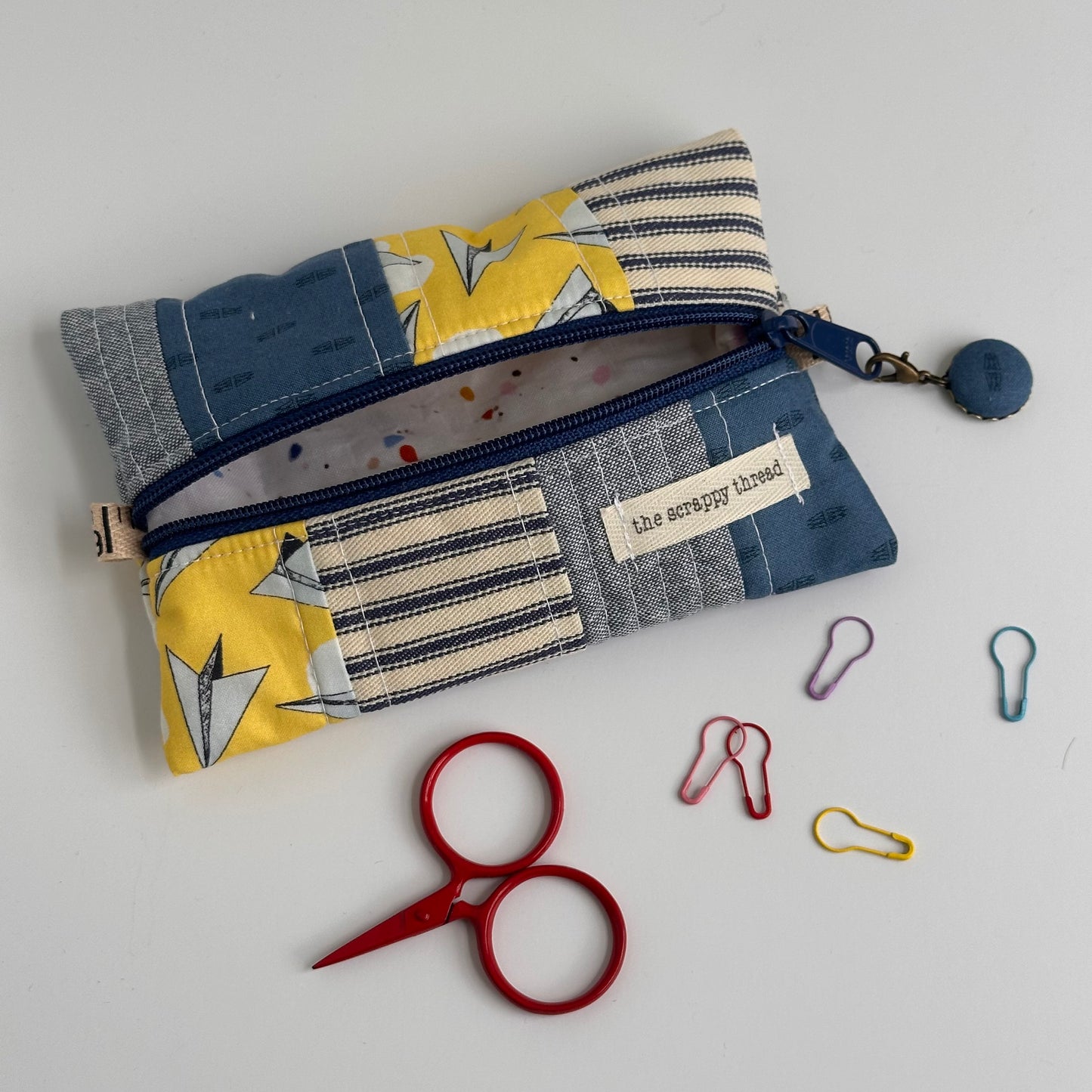 One-of-a-Kind Zippered Project Bag - 'Flat Sack' - Notions Pouch