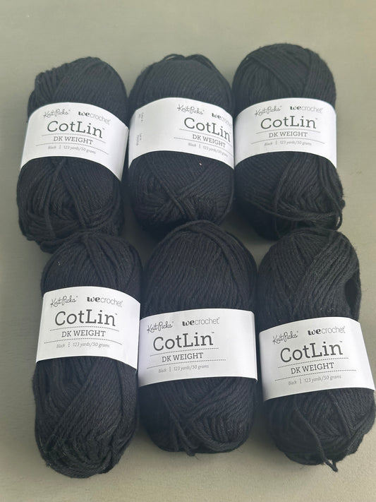 DESTASH - Knit Picks Cotlin - Black - Six Skeins