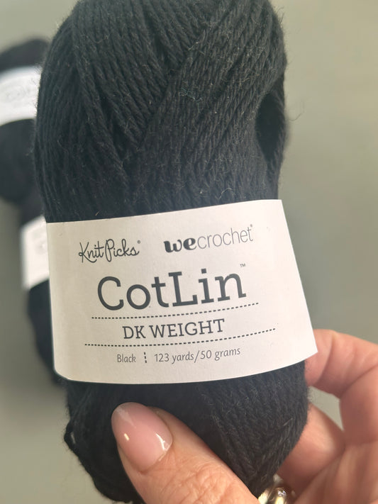 DESTASH - Knit Picks Cotlin - Black - Six Skeins