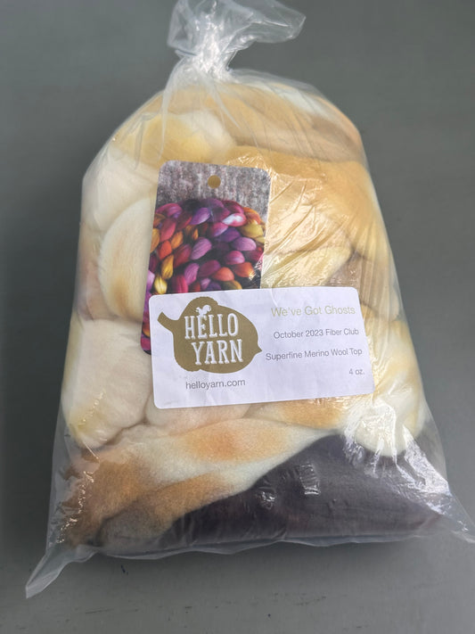DESTASH - Hello Yarn 4 oz Superfine Merino Wool Top - We've Got Ghosts