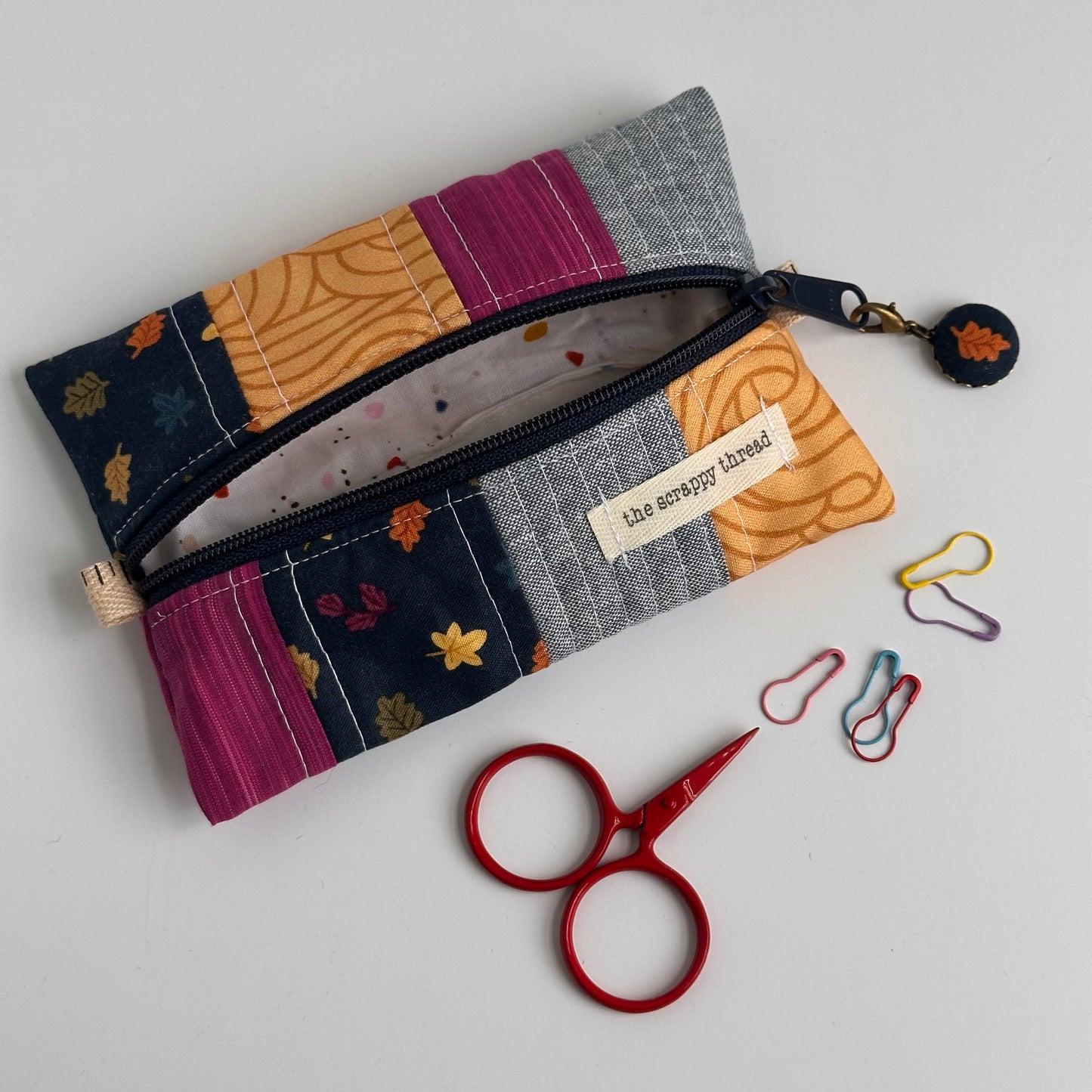One-of-a-Kind Zippered Project Bag - 'Flat Sack' - Notions Pouch